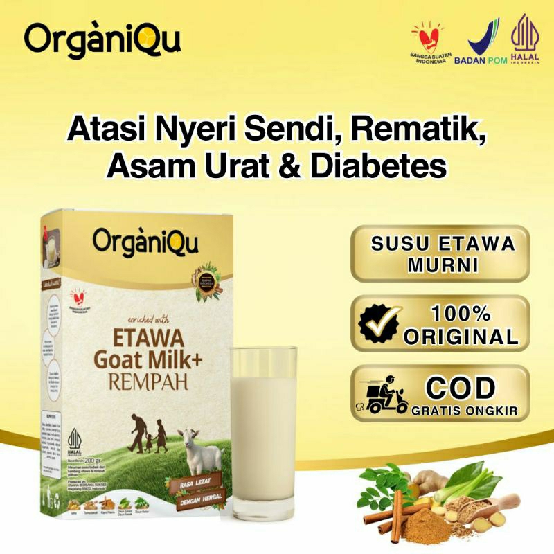 

OrganiQu Etawa Goat Milk + Rempah Susu Kambing Atasi Nyeri Sendi, Reumatik dan Asam Urat 200 gr