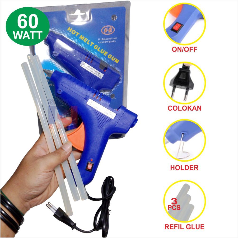 

Glue Gun BESAR / Hot Melt Glue Gun On Off 60watt / Lem Tembak / + 3 REFIL GLUE STIK