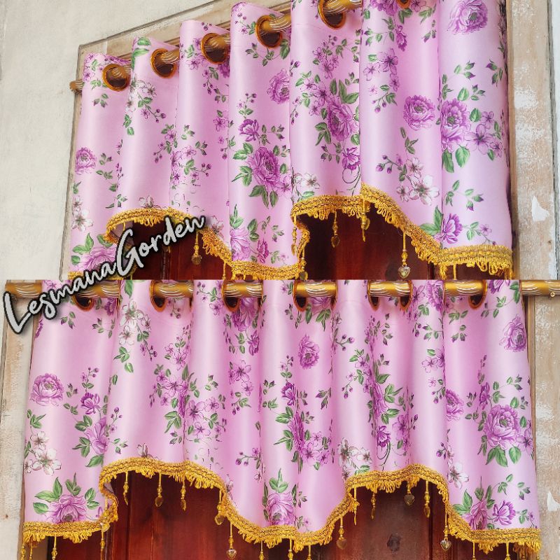 gorden poni mewah gelombang 12 ring motif bunga pink ungu