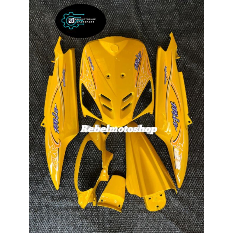 Cover full body halus Yamaha mio sporty kuning plus striping bunga