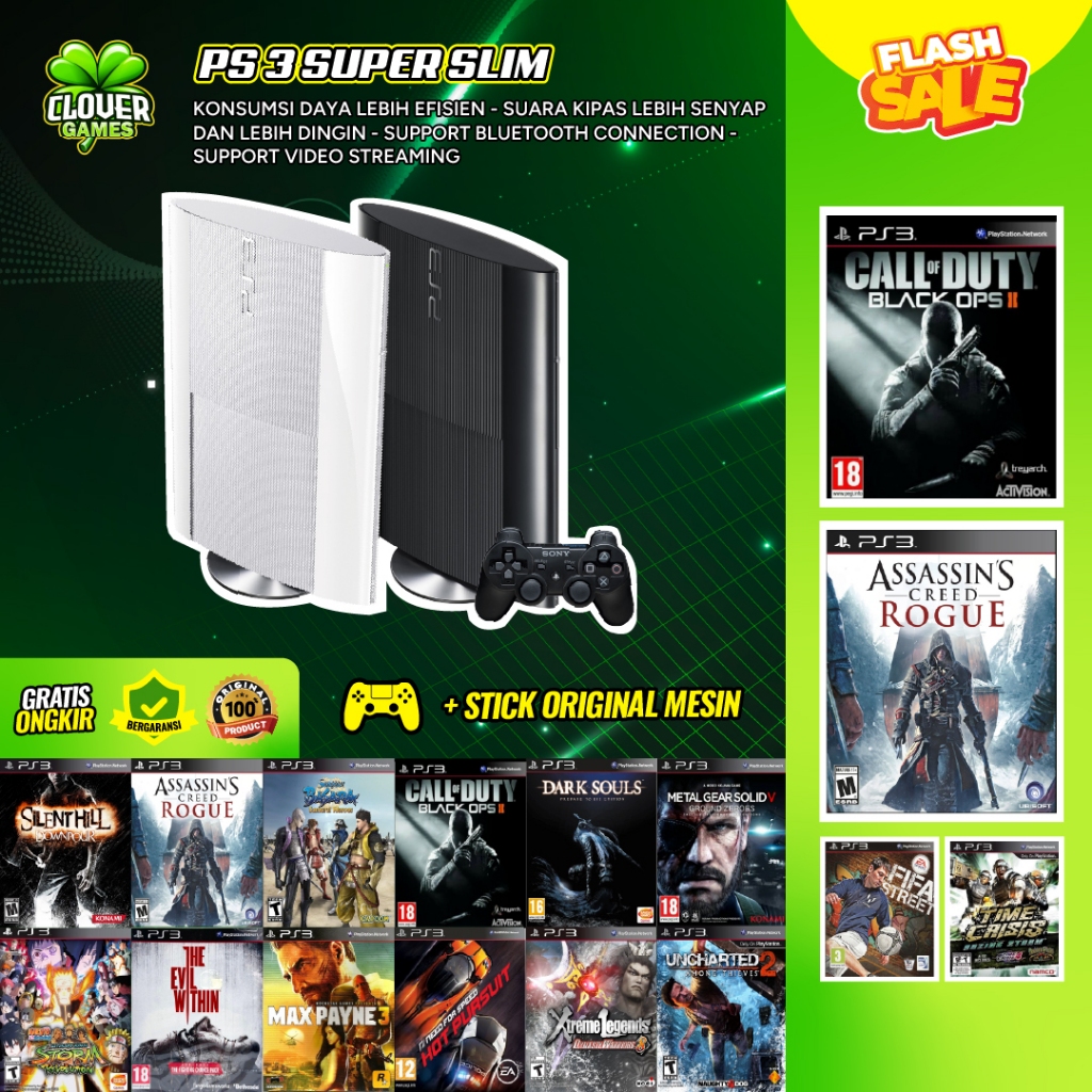 PS3 Super Slim Second Playstation 3 Sony Bundle Stick Original Mesin Hdd 1TB / 500GB / 320GB / 250GB