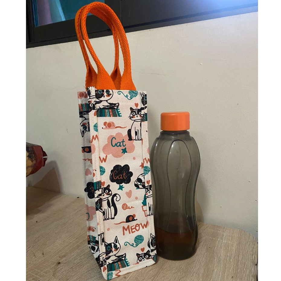 tas botol 1 liter kanvas premium motif lucu size 8 x 8 x 25 cm tali webbing tebal
