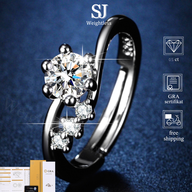 Cincin Wanita Moissanite Ori Cincin Berlian Premium Aksesoris Cincin Cewek Adjust Tunangan Lamaran C