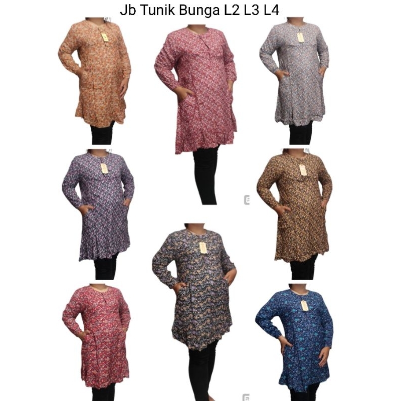 Cadamba - L2 L3 L4 Atasan Tunik Ruffle Rayon Motif Bunga Jumbo