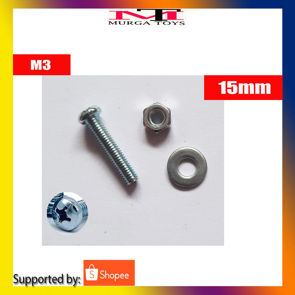 1 SET BAUT OBENG PLUS BAUT  M3 15MM PLUS MUR DAN RING
