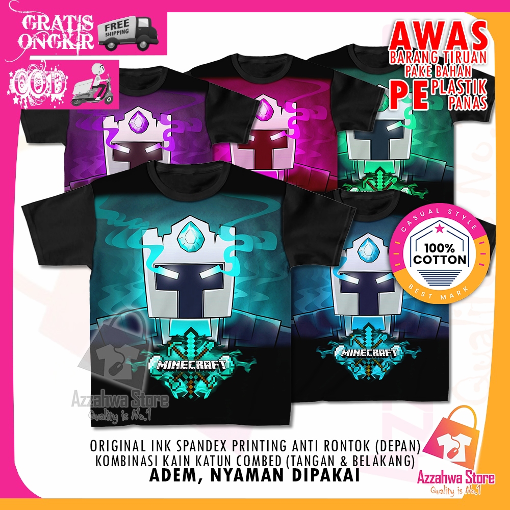 Kaos Anak Anime 3D Baju Anak Murah Model Minecraft Frost Diamond Face Unofficial - Azzahwa Store