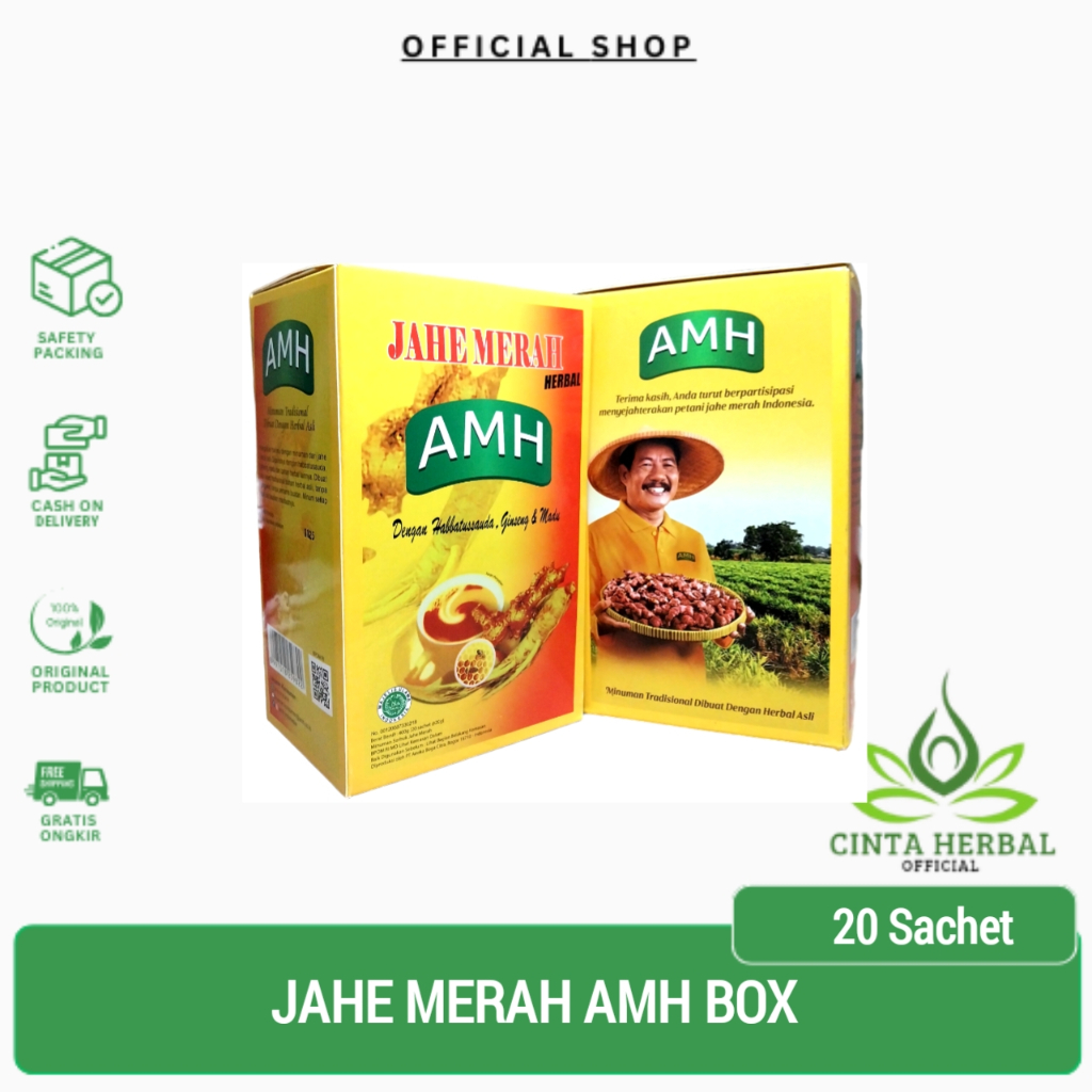 

Jahe AMH Per Box 20 Sachet | Jahe Merah Herbal Plus Habbatussauda Ginseng & Madu