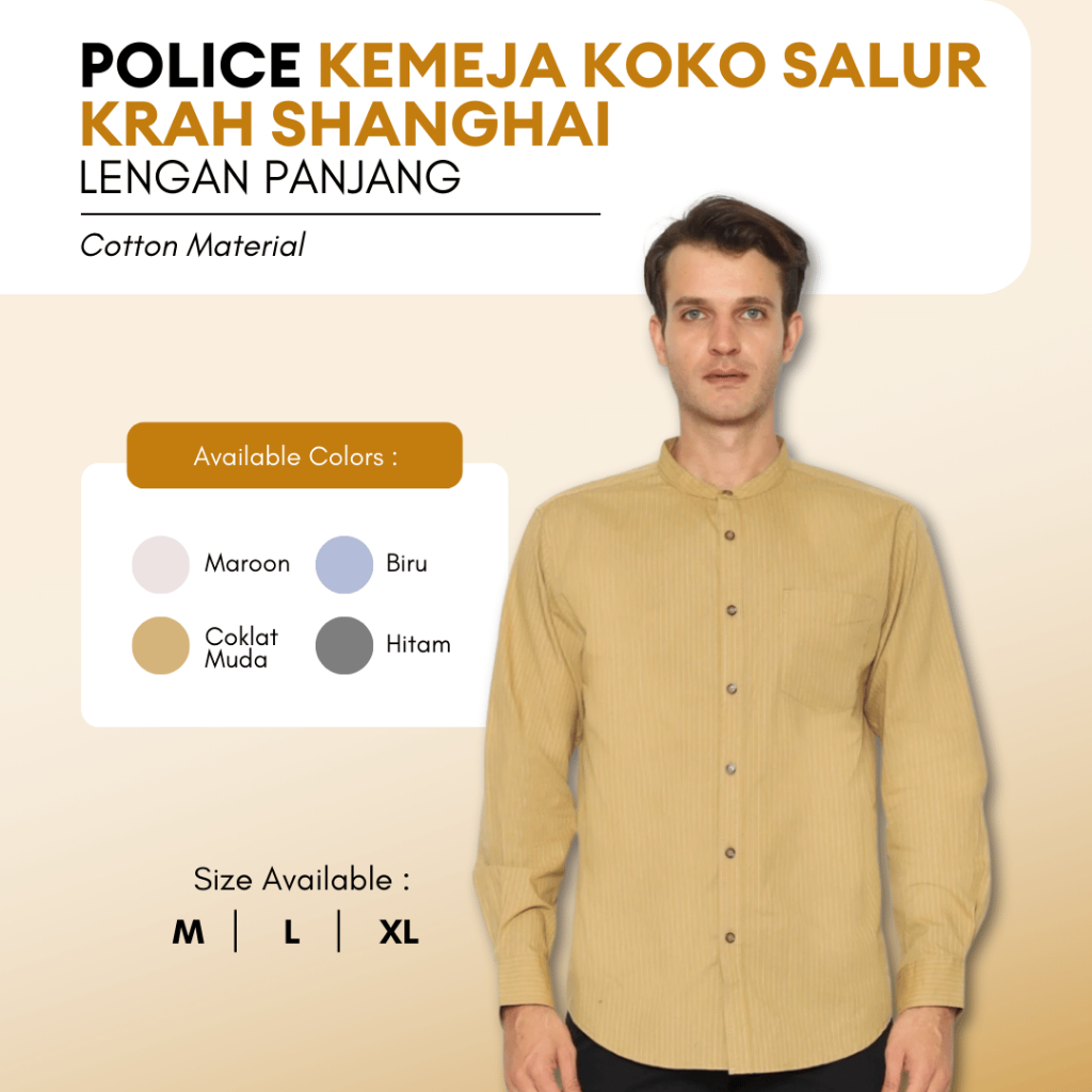 POLICE Kemeja Salur Koko Krah Shanghai Regular Fit Lengan Panjang Pria