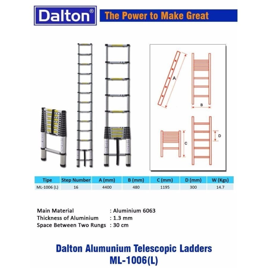 Tangga Telescopic DALTON ML-1006L/tangga lipat teleskopik 4.4m