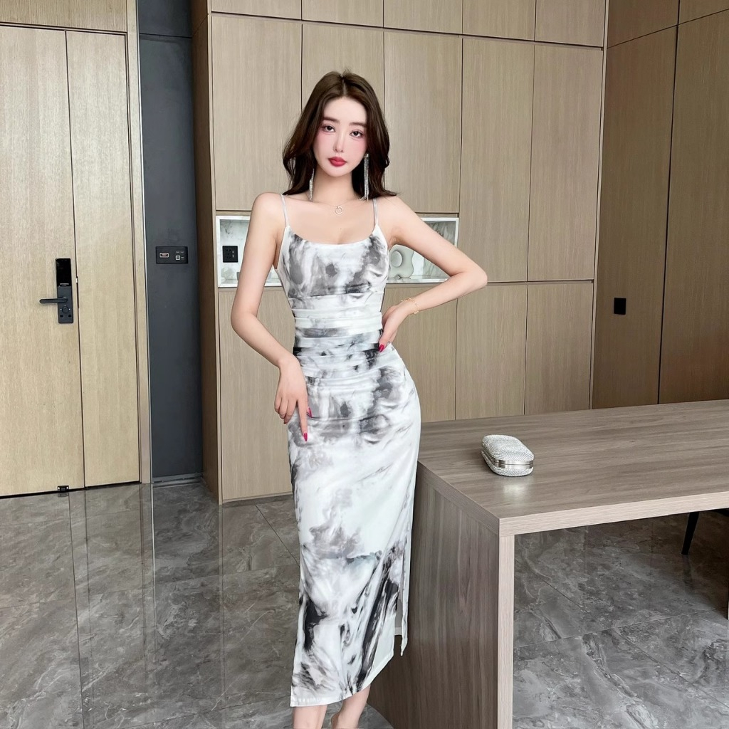 Meirong dress putih vintage pantai panjang wanita korea style party dress bunga press body elegan le
