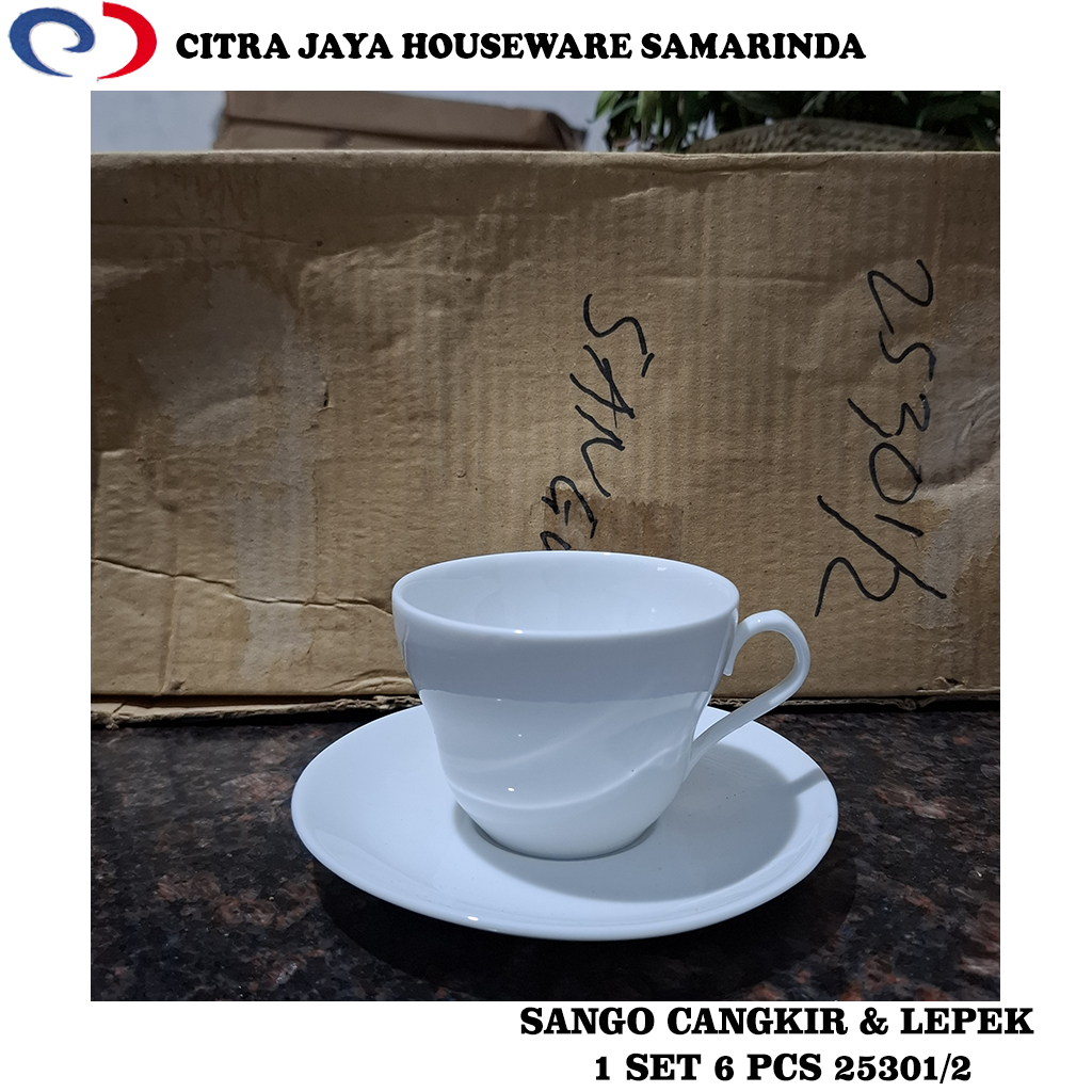 Cangkir & Lepek Putih Polos 1 Set (6 Pcs) Sango 25301/2