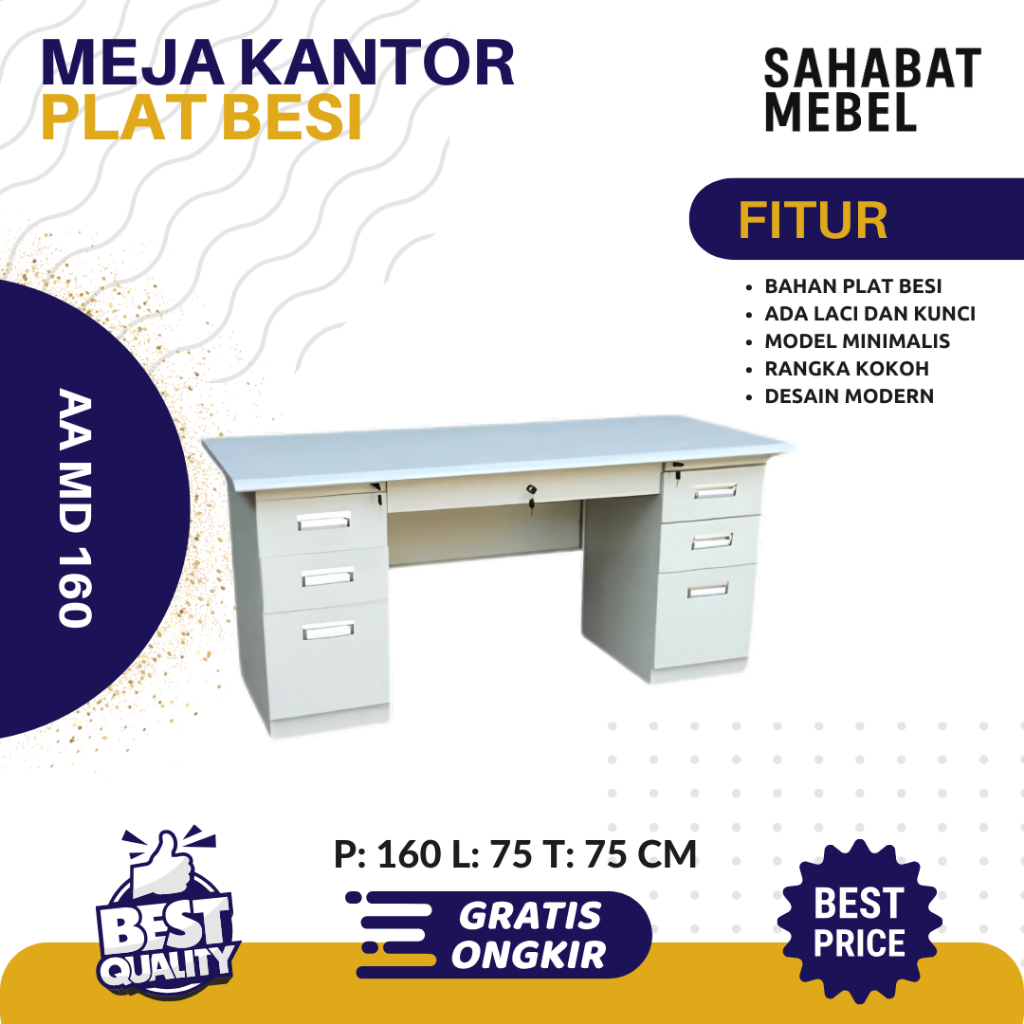 Meja Kerja 160cm Besi AA MD 1660 / Meja Komputer Meja Belajar Meja Kantor Meja Tulis Meja Minimalis