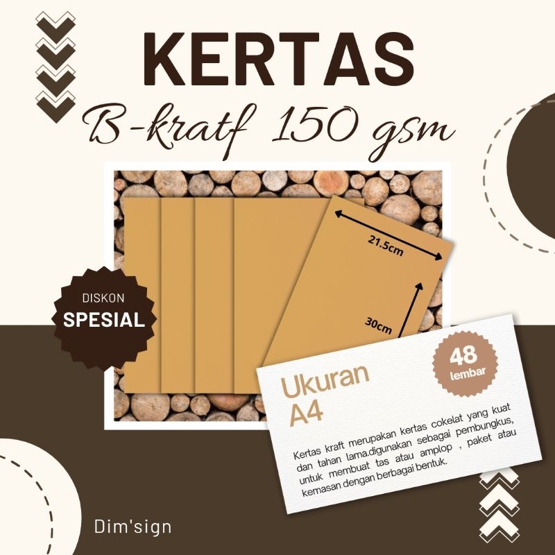 

kertas coklat/kraft ketebalan 150 gsm ukuran A5(15cm×21cm)1pack isi 64 lembar/ A4 (21,5cm×30cm) dan F4(21,5cm×33cm) 1 pack isi 48 lembar