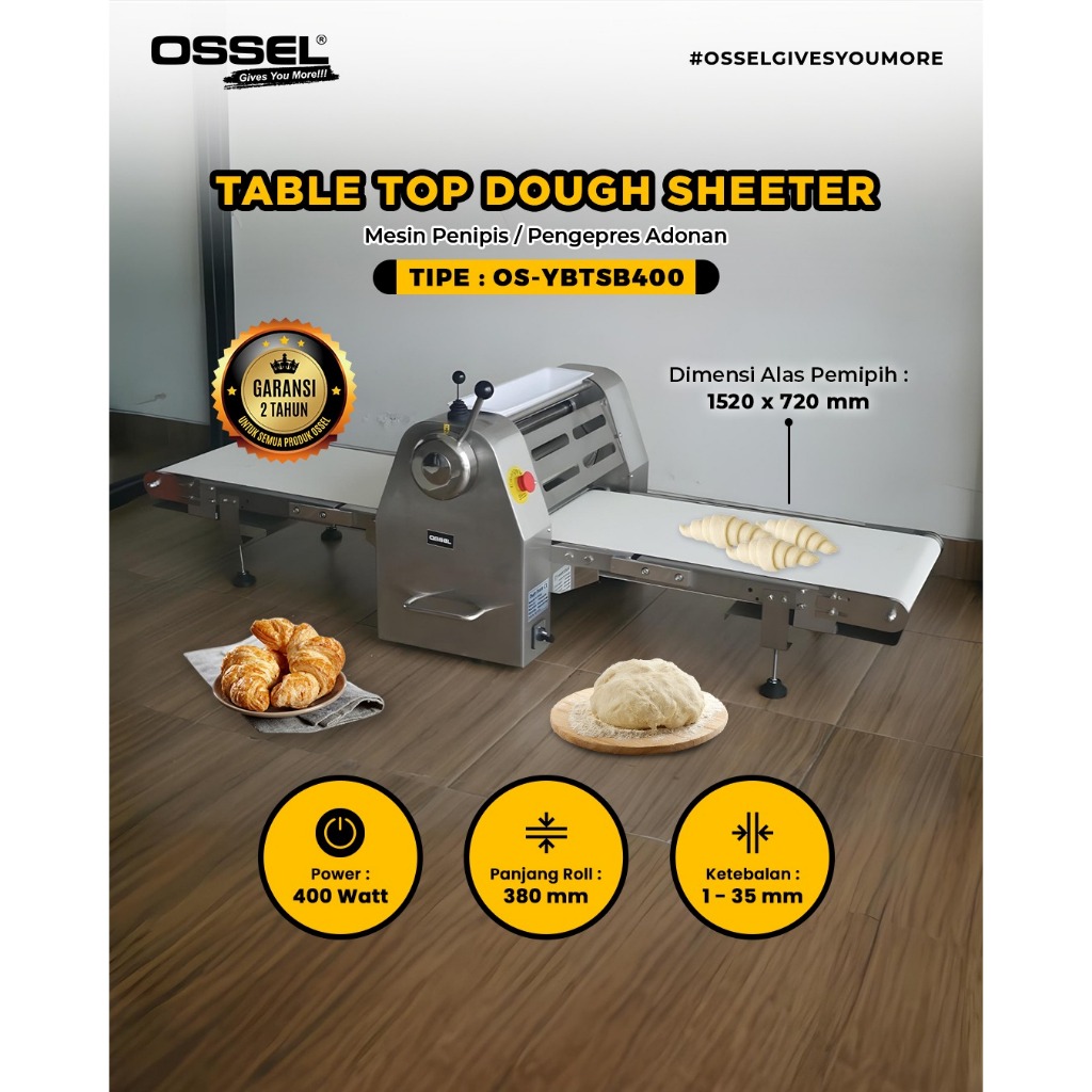 OSSEL Dough Sheeter Penipis Adonan Listrik Pendek Table Top OS-YBTSB400 OSSEL