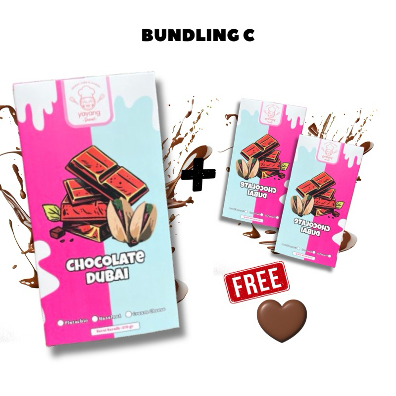 

Bundling C, Coklat Dubai Pistachio Jumbo 1PCS + Coklat Dubai Pistachio Mini 2PCS