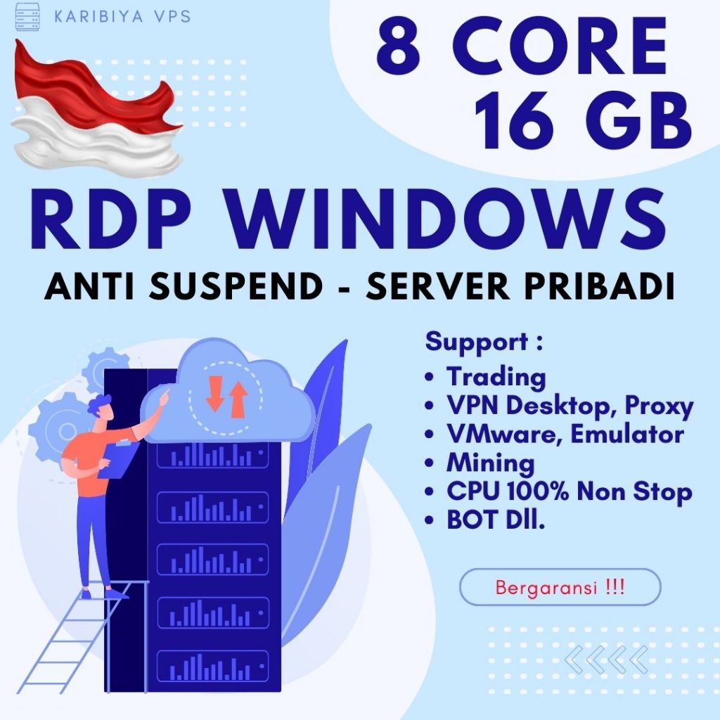 RDP VPS Indonesia 8 Core Ram 16 GB Windows Full Admin Bergaransi Anti Suspend Emulator Forex Youtube
