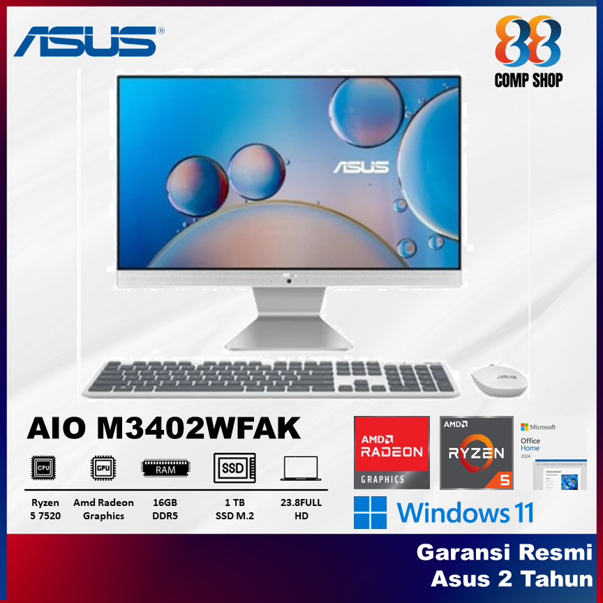 ASUS AIO M3402WFAK RYZEN 5 7520 RAM 16GB 1TB W11+OHS 23.8FHD WHITE -WPC511WS