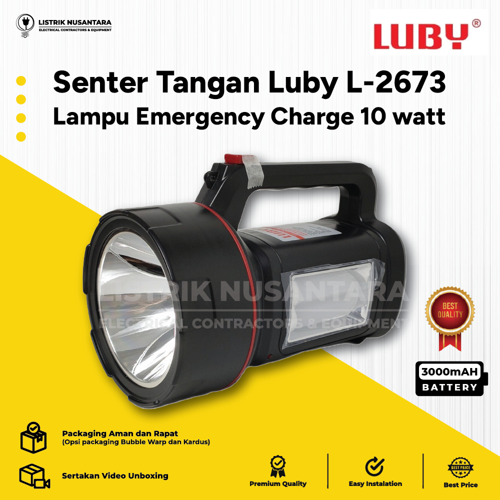 Senter Tangan Luby L-2673 + Lampu Emergency Charge 10 watt