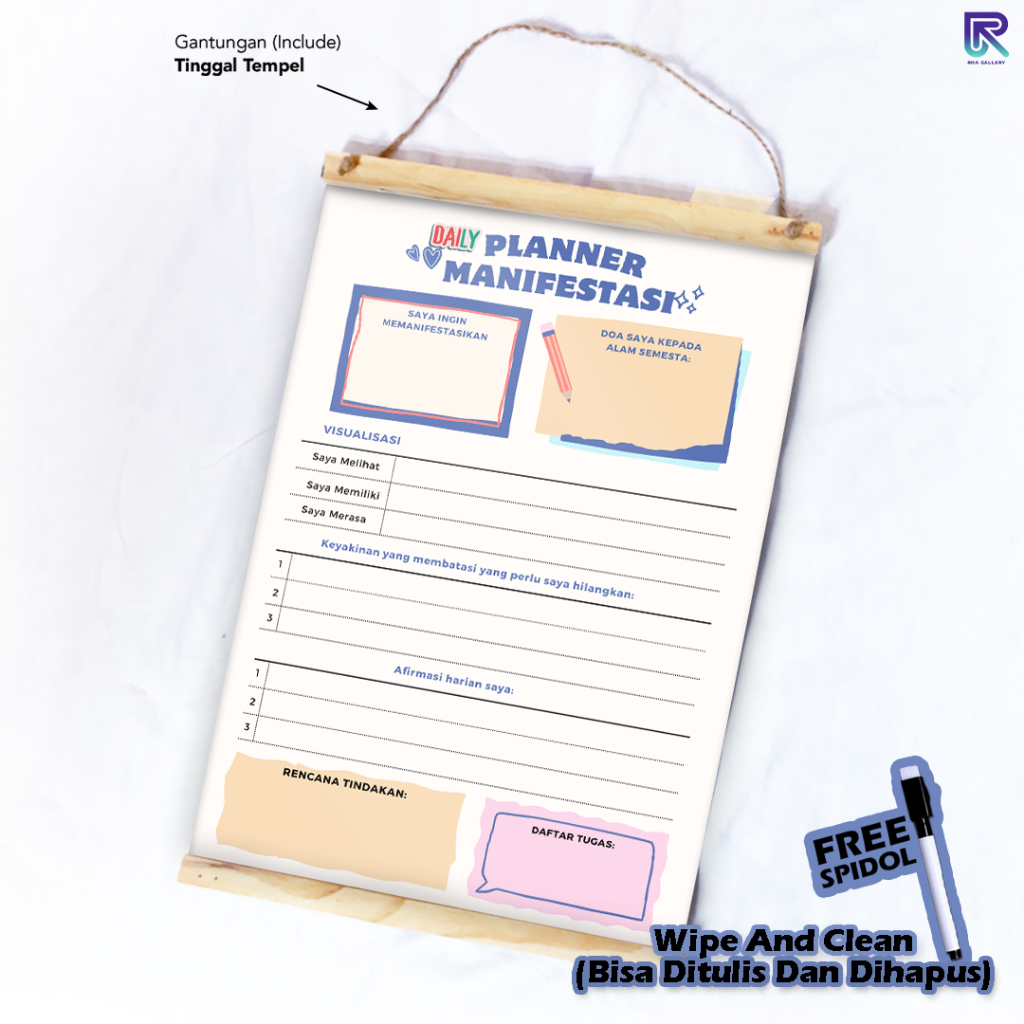 

RHA GALLERY Planner Harian Manifestasi Motivasi Schedule Wipe And Clean List Jadwal Tulis