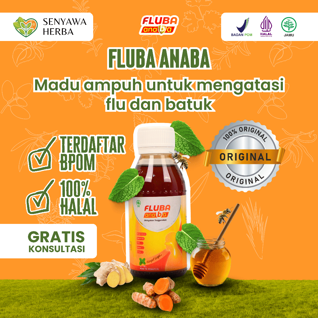 FLUBA ANABA Madu Obat Herbal Alami Mengatasi Masalah Flu & Batuk Untuk Anak, Dewasa dan Ibu Menyusui