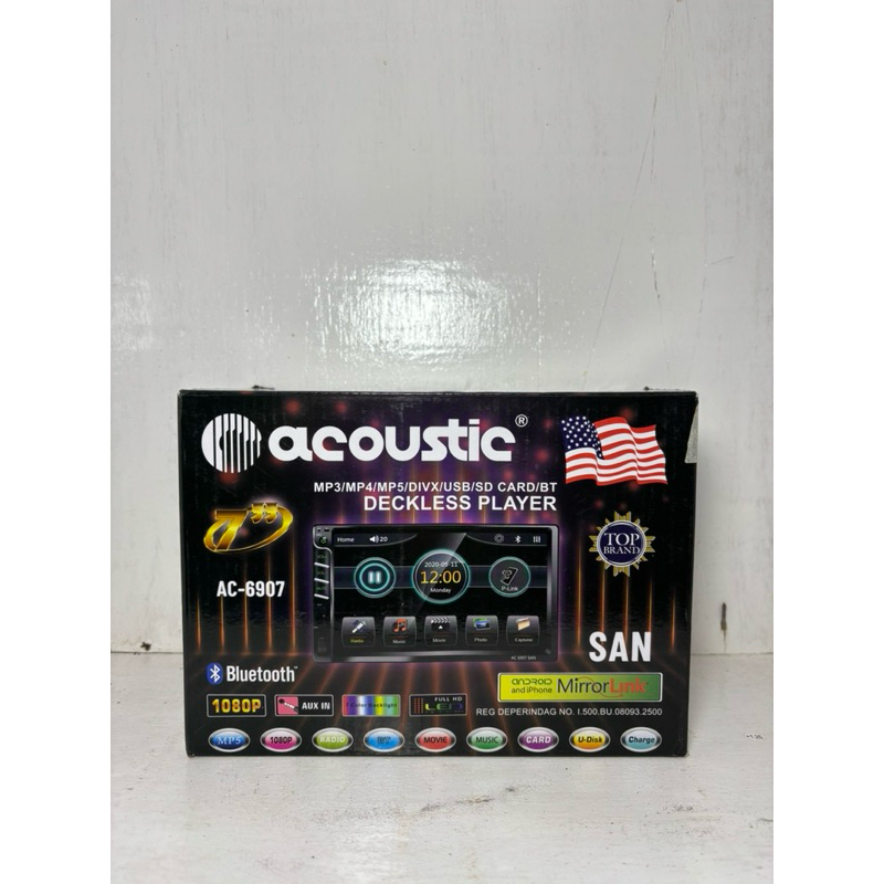 Head Unit Tape Mobil 7” Acoustic MP4/MP3 FM SD CARD USB BLUETOOTH