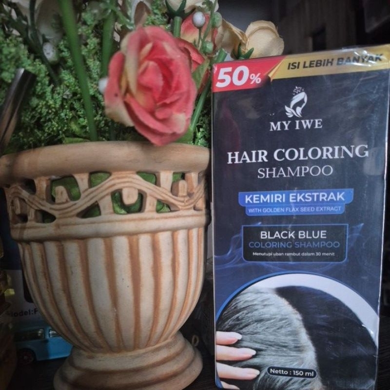 My Iwe Hair Coloring Shampoo Kemeriri Ekstrak Black Blue