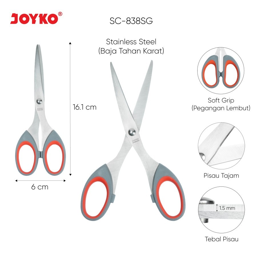 

Gunting Scissors Soft Grip Joyko SC-838SG