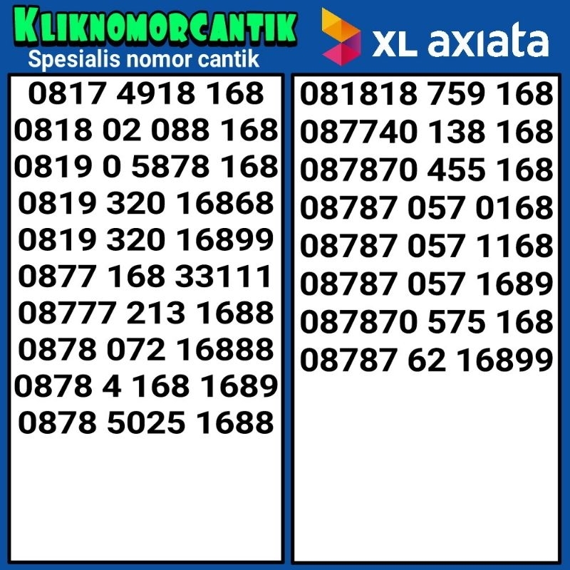 nomor cantik XL 168 kartu perdana XL 4G&5G A3
