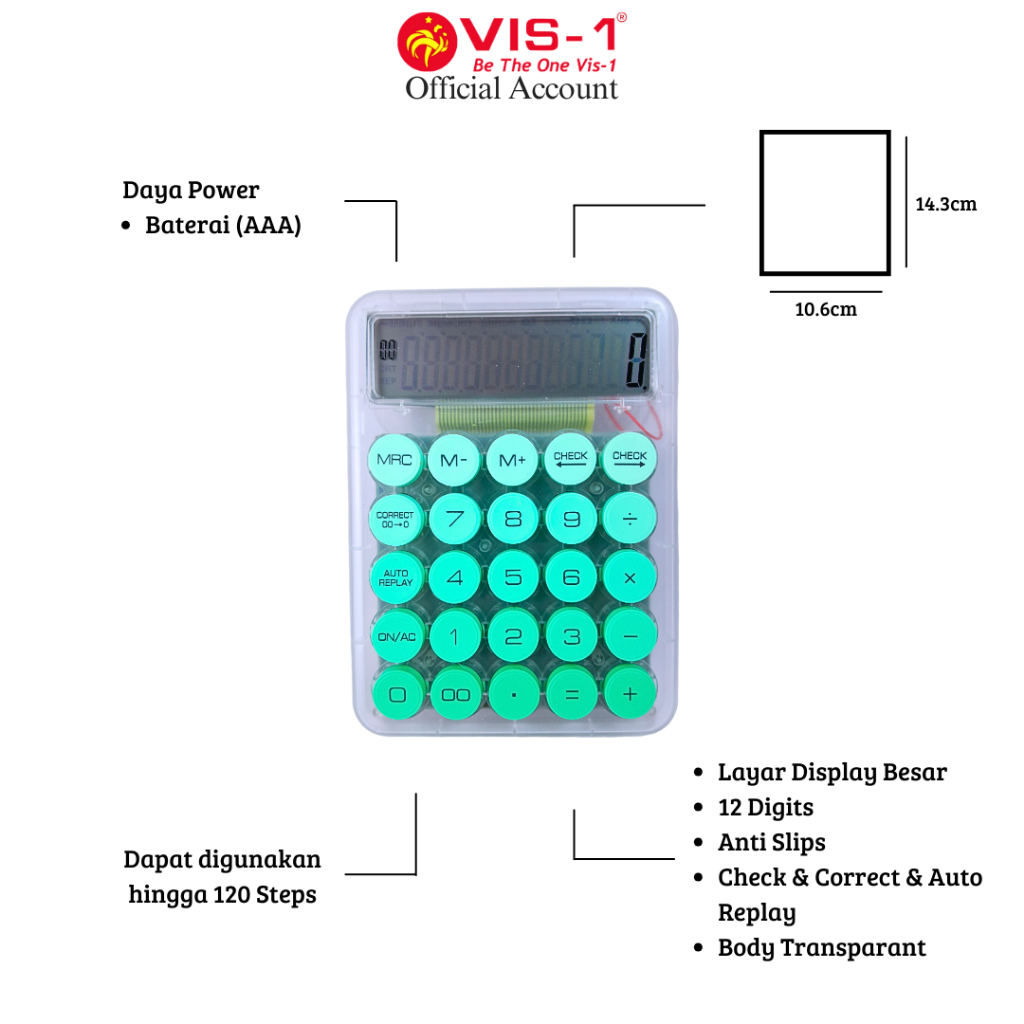 

VIS-1 Kalkulator Transparant 12 Digit kode KC-18 / Alat Hitung / Calculator