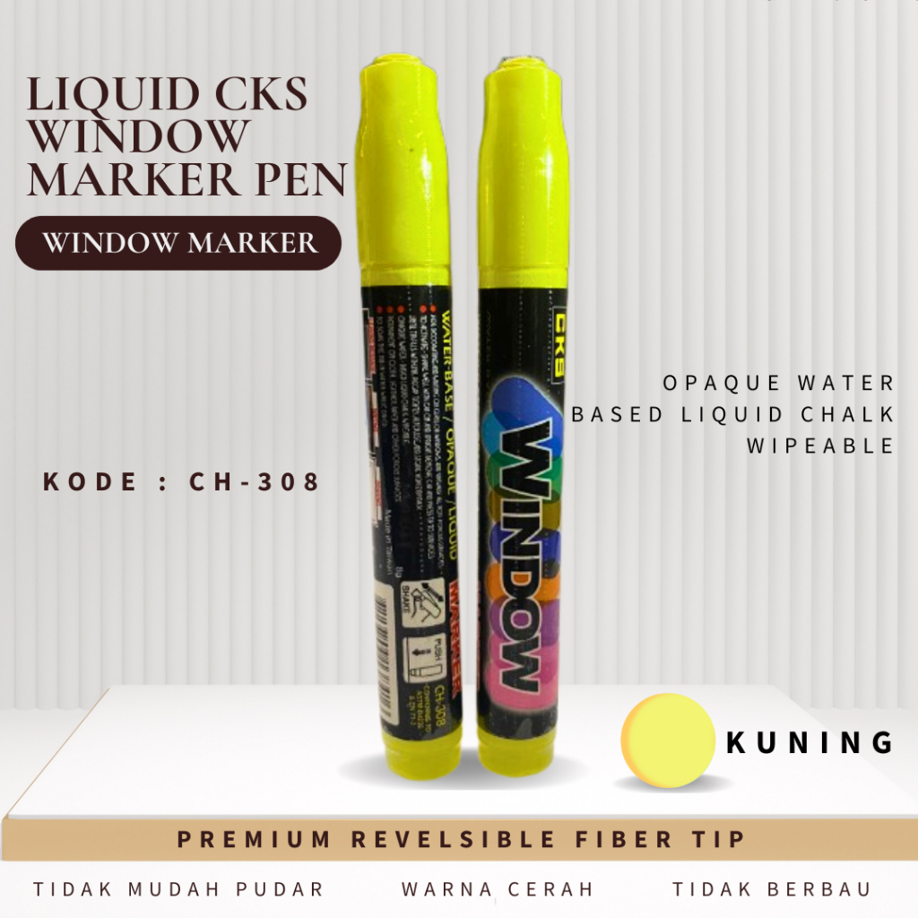

CKS CH-308 KUNING SPIDOL KACA GLASSBOARD WINDOW MARKER PEN