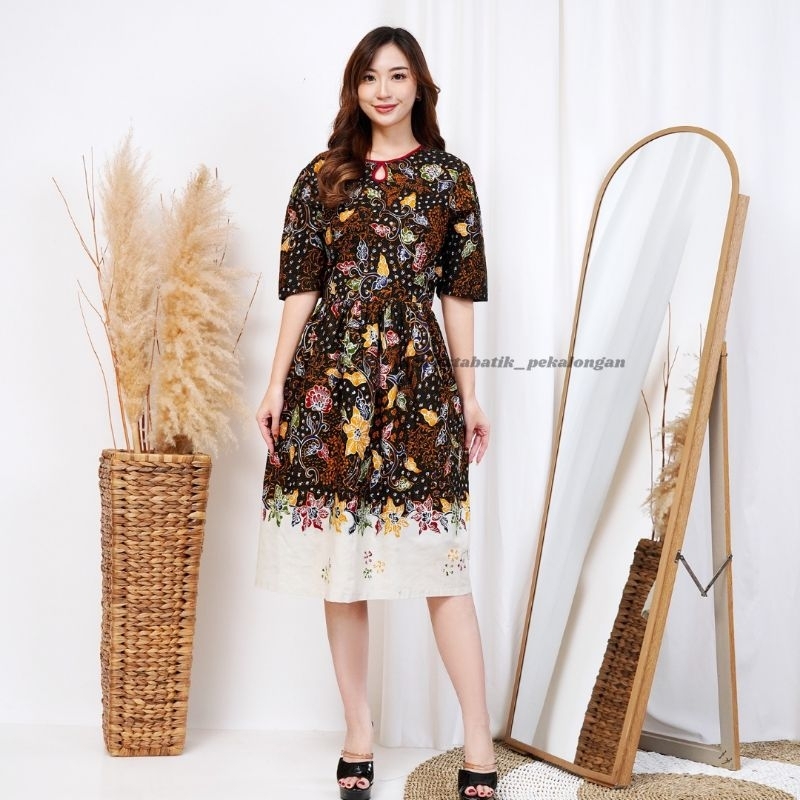 DRESS BATIK WANITA FULL BATIK TULIS LENGAN 7/8 MODERN