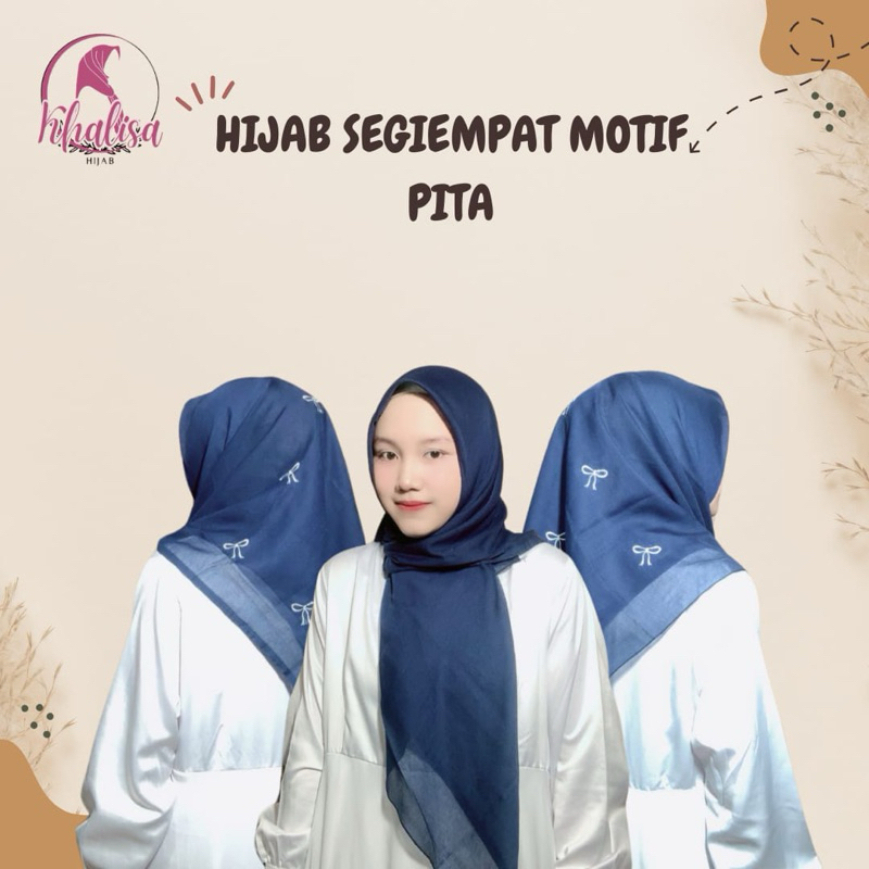 Khalisa Hijab Segiempat Motif Pita Premium