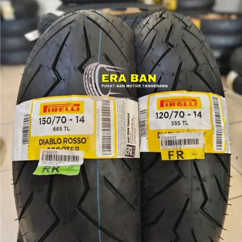 SEPASANG - Ban Aerox dll 120/70-14 & 150/70-14 Pirelli Diablo Rosso Scooter - Medium Compound - Tubl