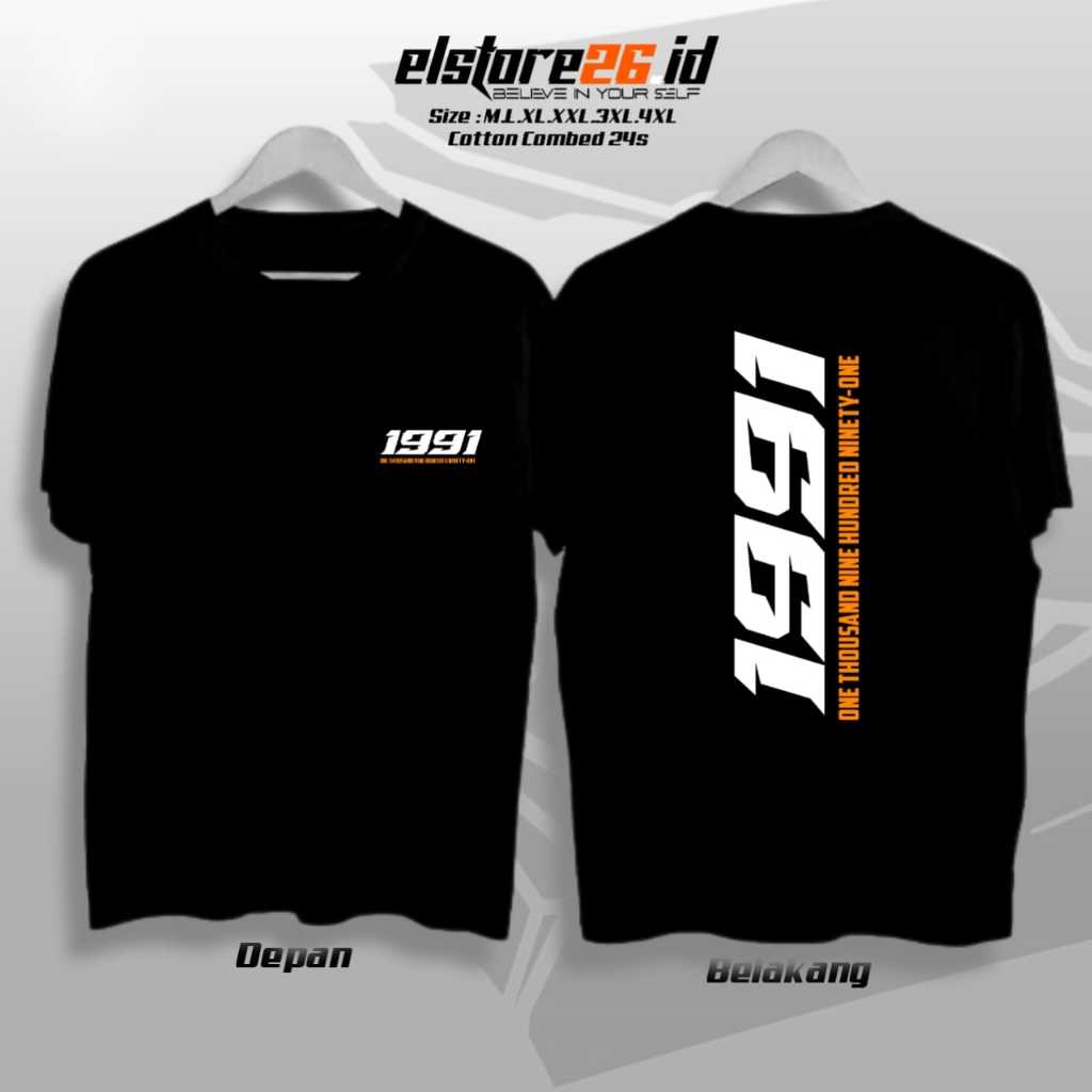 ELSTR26 Kaos Baju Tahun Kelahiran 1991 1992 1993 | Bisa Request Tahun Kelahiran Kamu | Pakaian Pria 