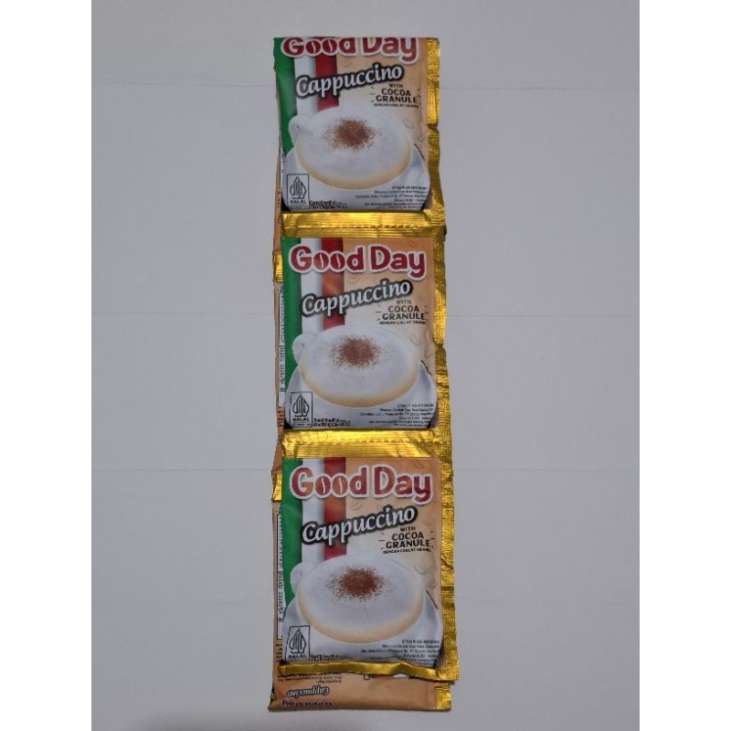 

good day cappuccino with cocoa granule 1 renteng 10 pcs