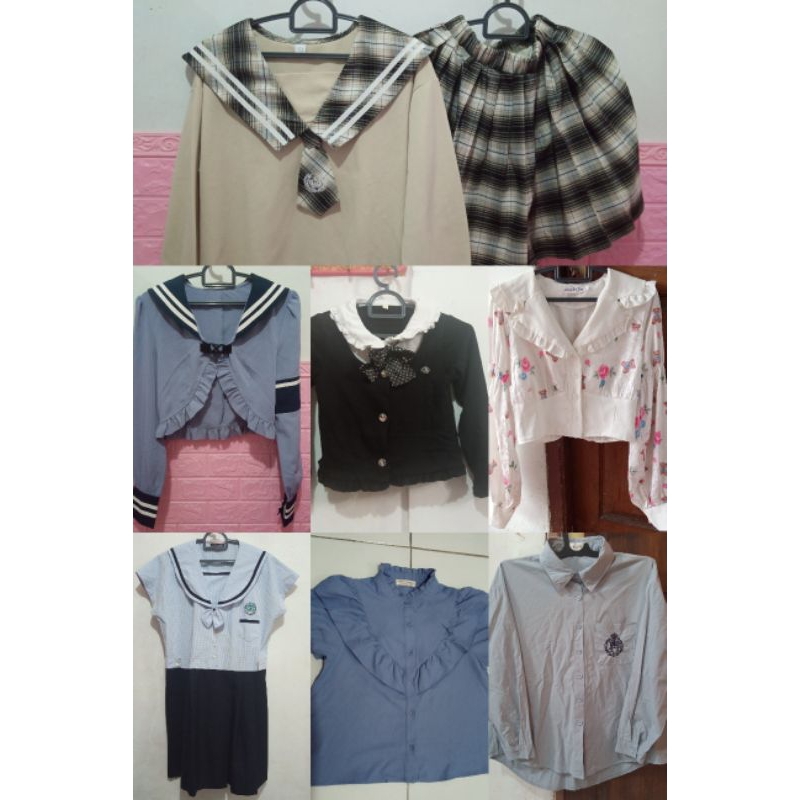 sailor top kemeja blouse kerah crop atasan collar bawahan rok lipit pleated skirt dress mididress se