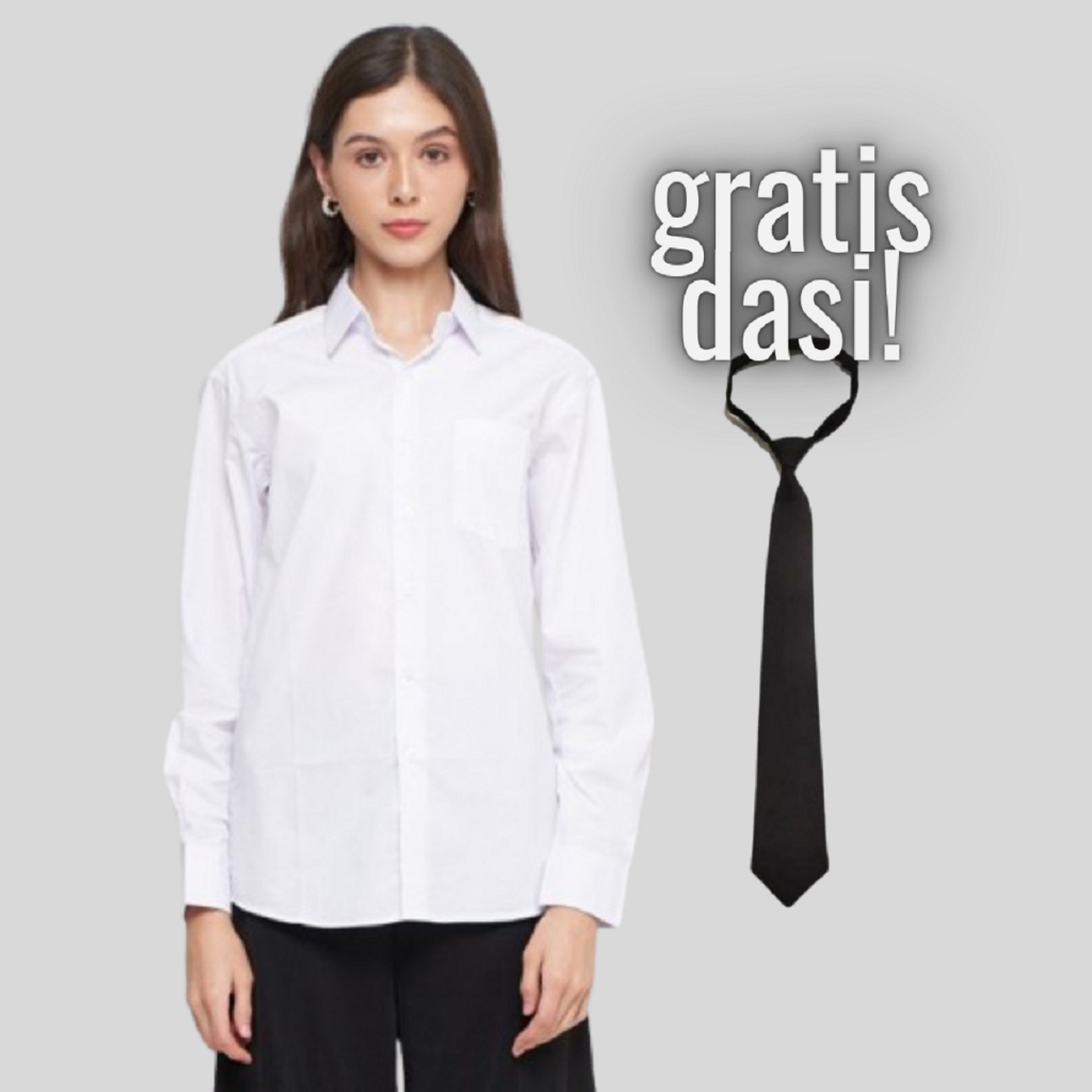 KEMEJA WANITA LENGAN PANJANG / BAJU PUTIH KERJA FORMAL MODEL KERAH SAKU