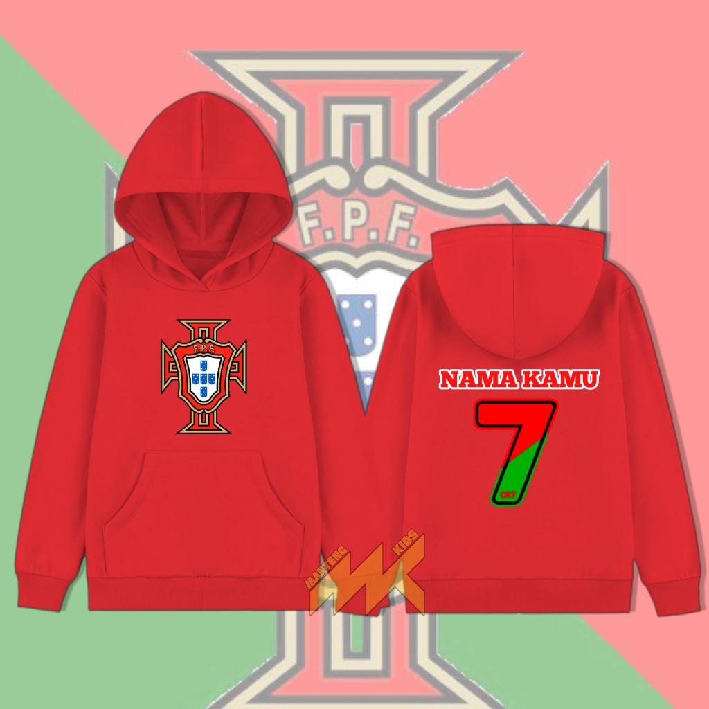 Jaket Hoodie anak portugal bola / Jaket Hoodie anak laki-laki perempuan free name