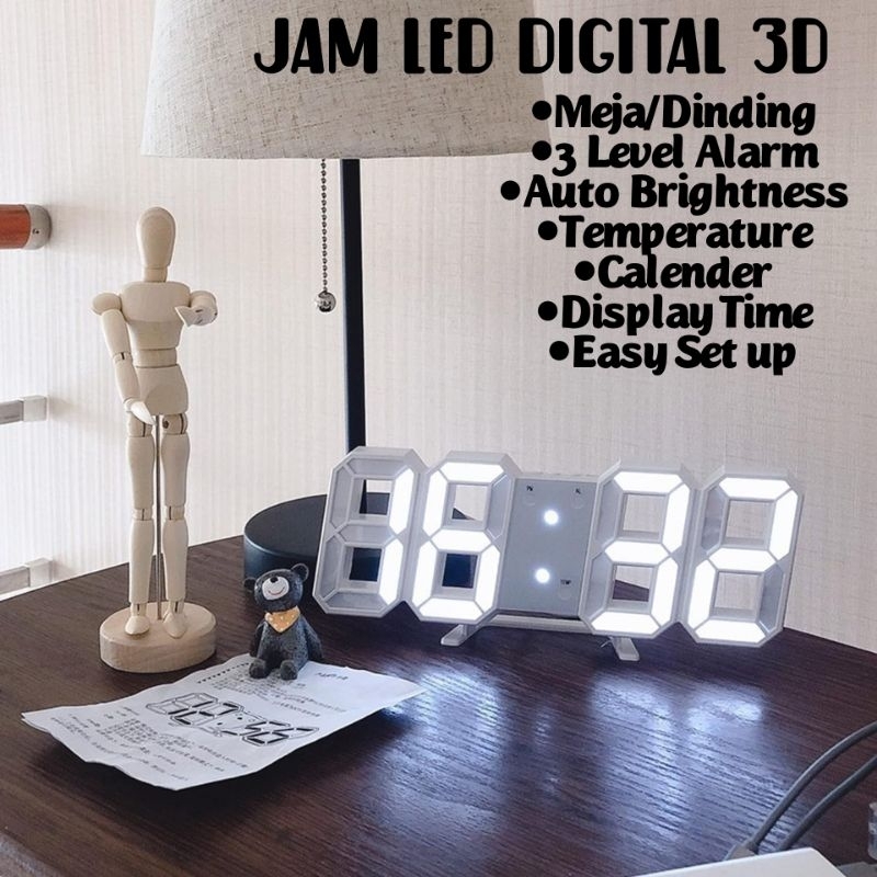 Jam Digital Led 3D Meja/Dinding Jam Digital LED 3D Alarm