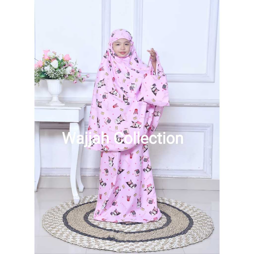 Mukena Anak Rukuh Remaja Baju Kurung Motif Prit Muqna Mukeno Bocah Perempuan 2In1 Virl Mukenah Muqen