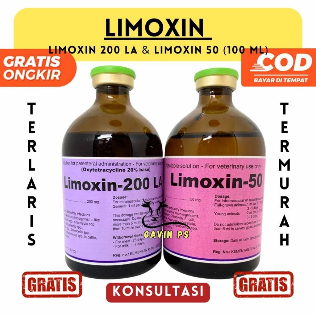 LIMOXIN 200 LA 100 ml & LIMOXIN 50 100 ml - Antibiotik Oxytetracyclin Spektrum LuasAtasiInfeksiHewan