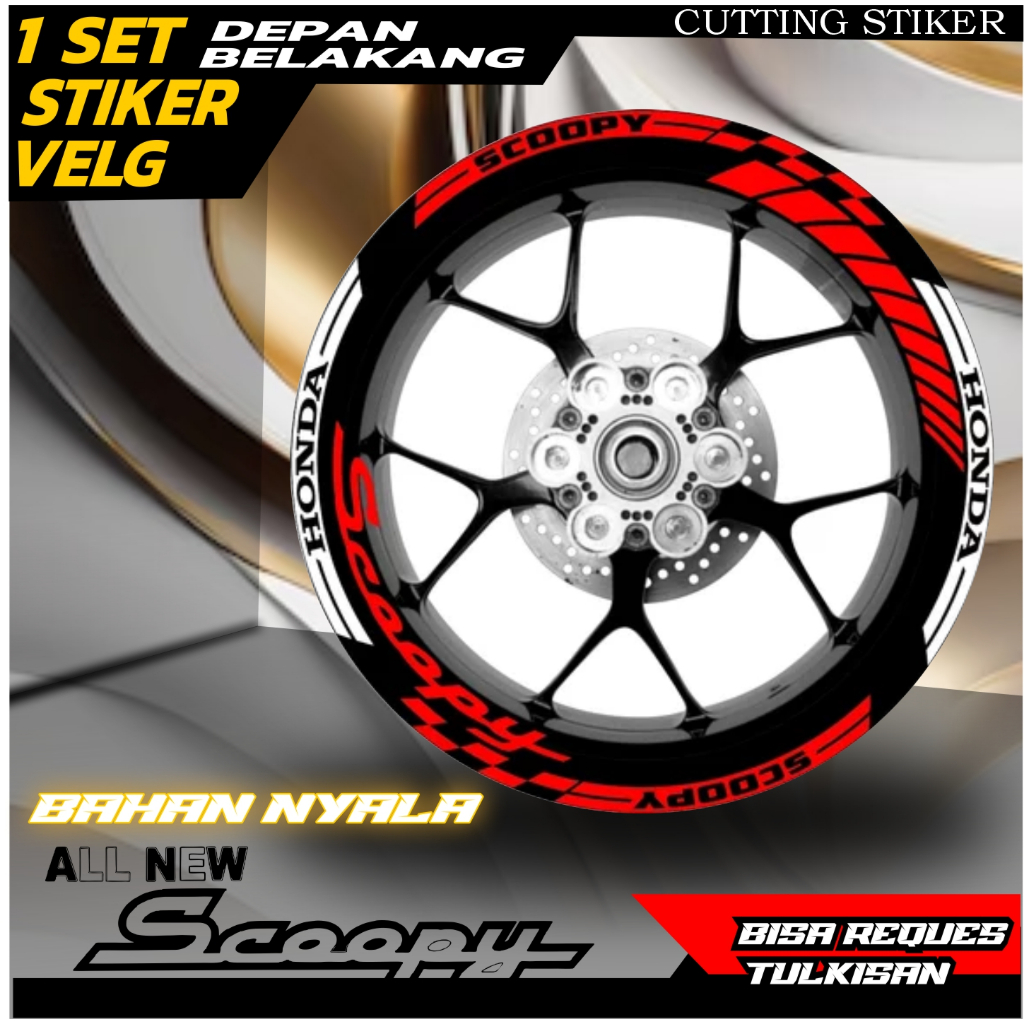 Stiker Lis Velg Motor Honda ALL SCOOPY Cutting Sticker Variasi Pelek Keren Aksesoris Terbaru