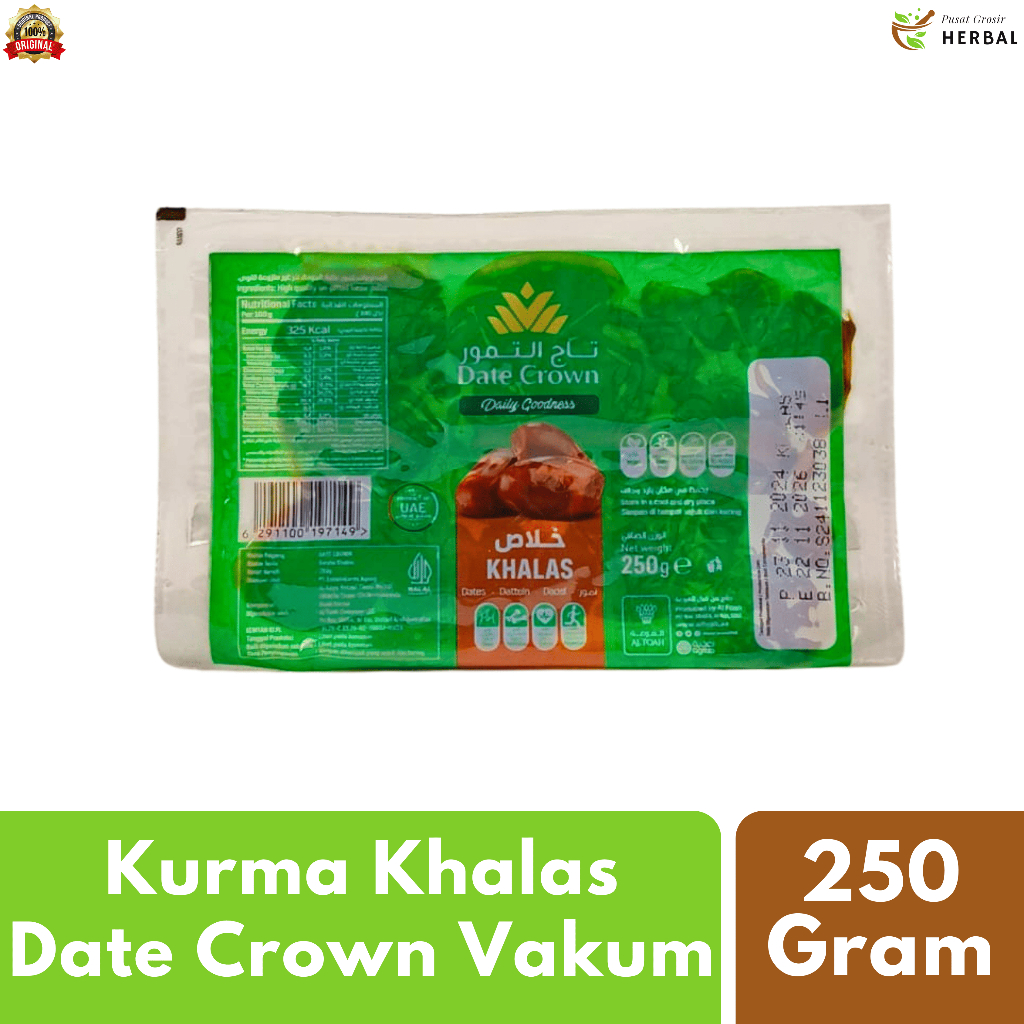 

Kurma Date Crown Khalas Thermo Vacum Press 250 Gram Asli 100% Original Premium Oleh Oleh Haji Umroh