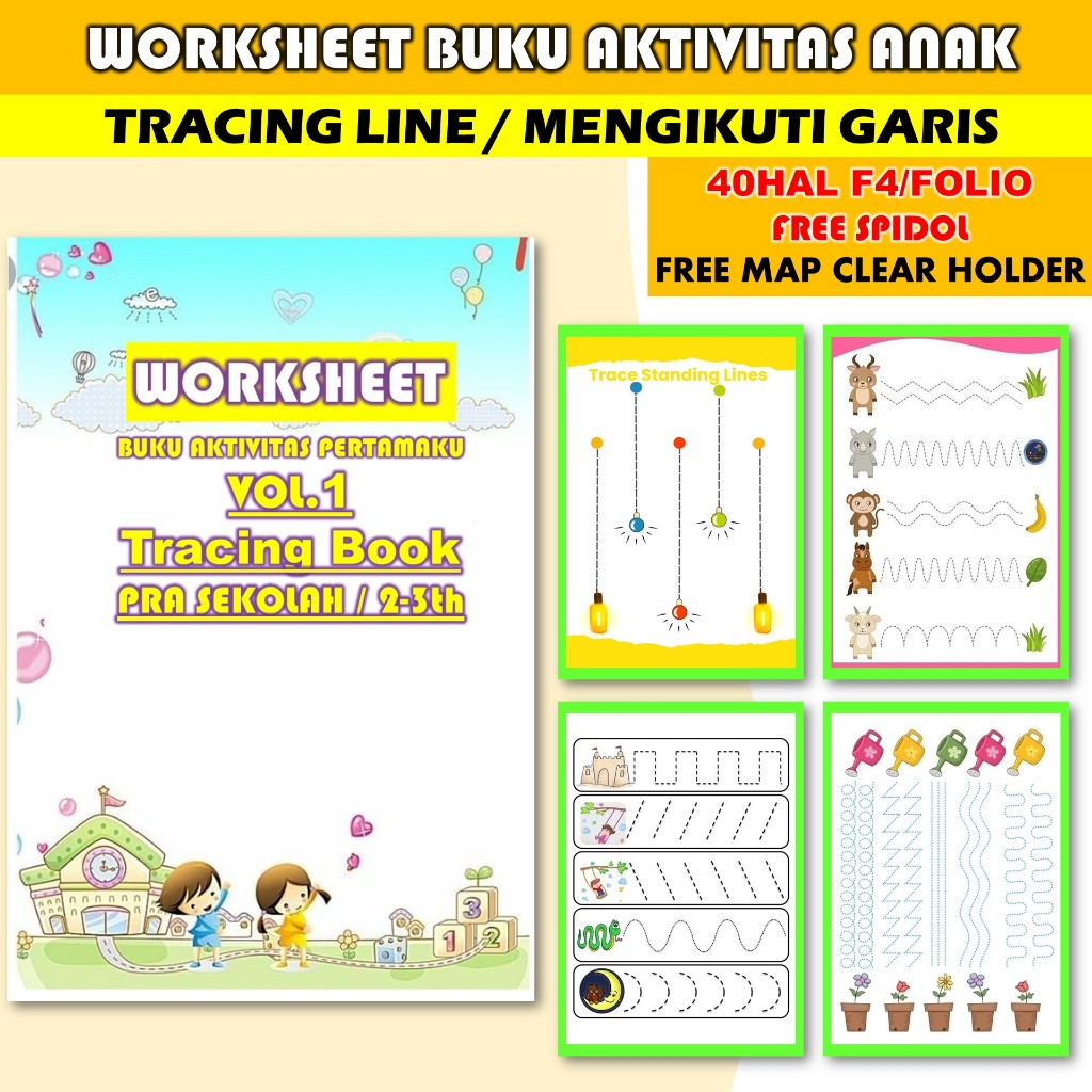 Buku Anak (VOL 1) 2-3tahun Tracing Line Mengikuti Garis - Buku Belajar Anak 2-3tahun Tracing Line - 