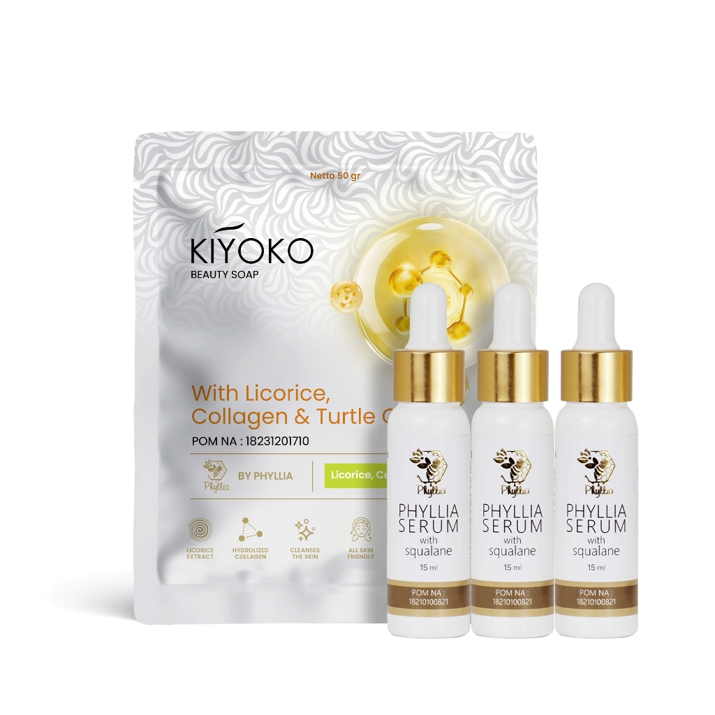 PHYLLIA - 3pcs Serum Phyllia 15 ml + 1 Sabun Kiyoko 50g | Paket Skincare Perawatan Kulit Mencerahkan