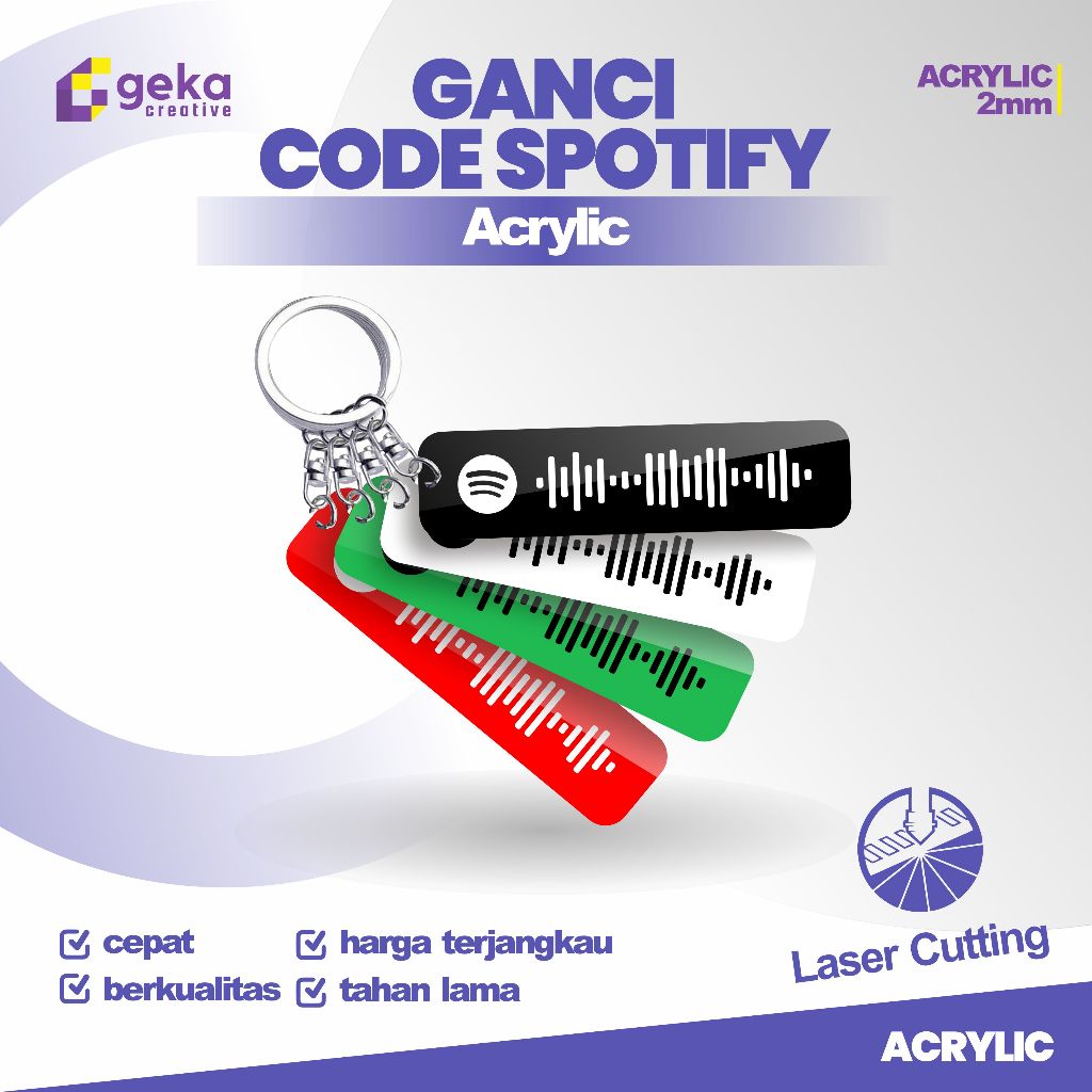 Custom Gantungan Kunci Spotify Barcode Akrilik Keychain Acrylic Ganci Musik playlist Lagu