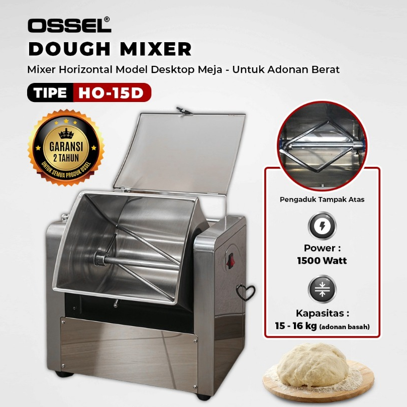 OSSEL Dough Mixer Horizontal Mixer Mie 15 Kg Model Meja Desktop HO-15D OSSEL
