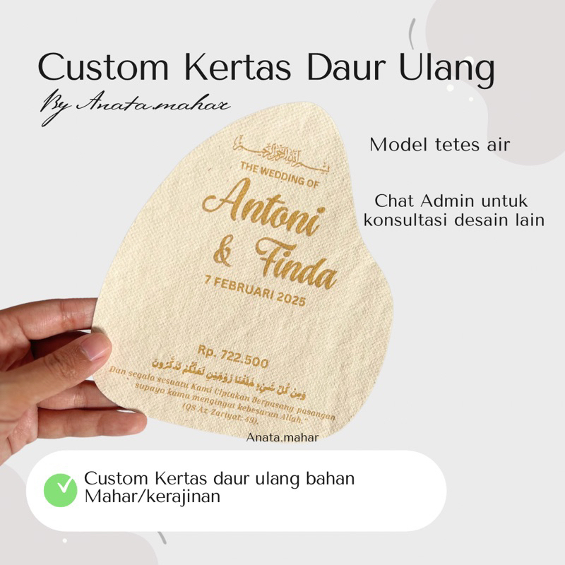 

Custom cetak kertas daur ulang bahan mahar / Tetes air mahar / Tetes air kertas daur ulang