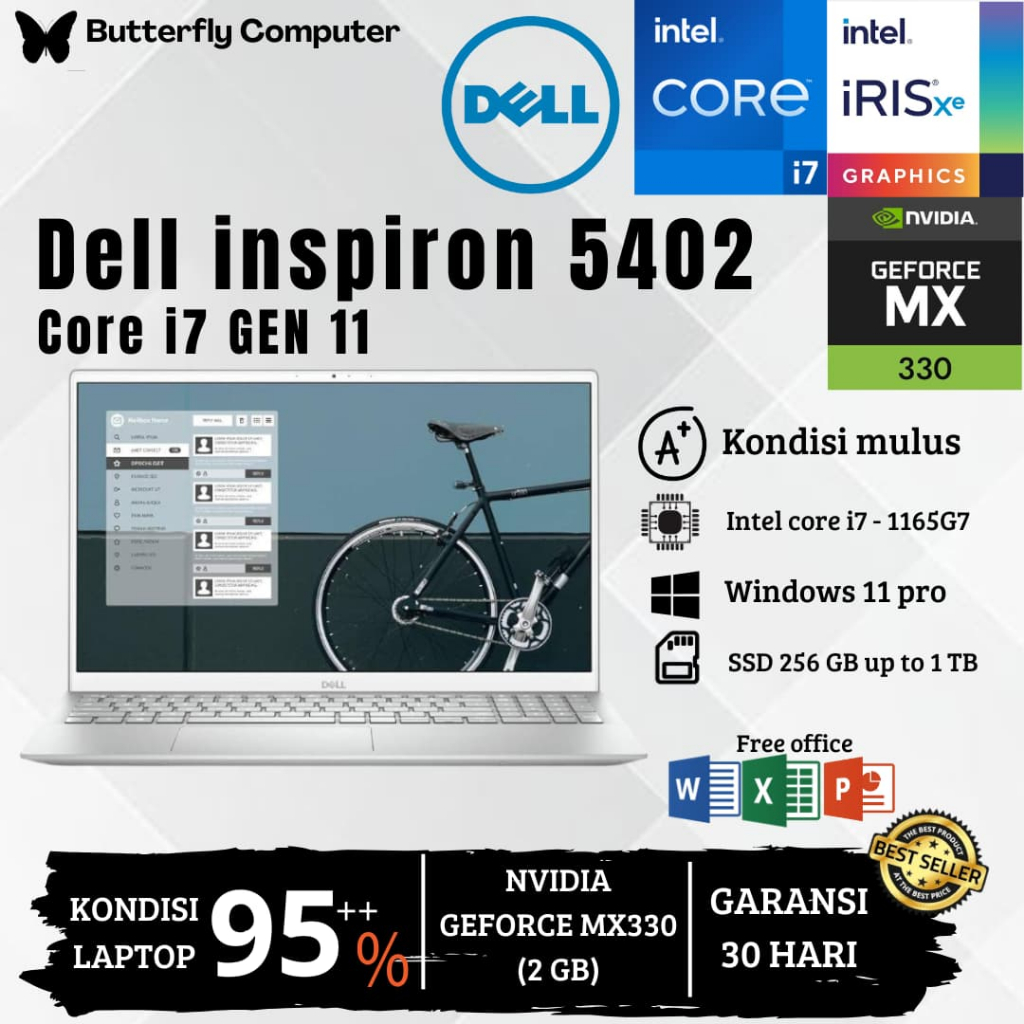 Laptop Dell Inspiron 5402 Core i7 GEN 11 - RAM 32GB SSD 1TB - Nvidia Geforce MX330 2GB - Win 11 Pro 