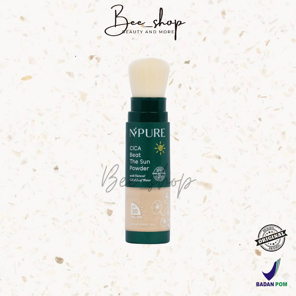 Npure Sunscreen Powder Cica - Beat the Sun Powder / Sunscreen Bedak & Brush / Bedak Bebas Kilap Miny